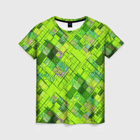 Женская футболка 3D с принтом Ярко-зеленый абстрактный узор в Новосибирске, 100% полиэфир ( синтетическое хлопкоподобное полотно) | прямой крой, круглый вырез горловины, длина до линии бедер | абстрактный | геометрический | детский | зеленый неоновый | креативный | модный | молодежный | неоновый | яркий зеленый