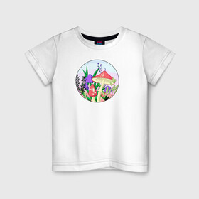 Детская футболка хлопок с принтом Грибы в Новосибирске, 100% хлопок | круглый вырез горловины, полуприлегающий силуэт, длина до линии бедер | грибы | закат | мухоморы | растения