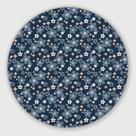 Коврик для мышки круглый с принтом Синий цветочный узор  в Новосибирске, резина и полиэстер | круглая форма, изображение наносится на всю лицевую часть | деревенский | детский | для девочек | женский | ретро | синий | цветочный узор | цветы