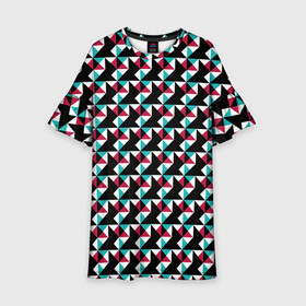 Детское платье 3D с принтом Красно-черный абстрактный узор в Новосибирске, 100% полиэстер | прямой силуэт, чуть расширенный к низу. Круглая горловина, на рукавах — воланы | Тематика изображения на принте: абстрактный | геометрические фигуры | модный | молодежный | ртеугольники | современный