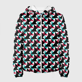 Женская куртка 3D с принтом Красно-черный абстрактный узор в Новосибирске, ткань верха — 100% полиэстер, подклад — флис | прямой крой, подол и капюшон оформлены резинкой с фиксаторами, два кармана без застежек по бокам, один большой потайной карман на груди. Карман на груди застегивается на липучку | абстрактный | геометрические фигуры | модный | молодежный | ртеугольники | современный