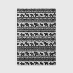 Обложка для паспорта матовая кожа с принтом Черно-белый узор слоны в Новосибирске, натуральная матовая кожа | размер 19,3 х 13,7 см; прозрачные пластиковые крепления | Тематика изображения на принте: африканский | монохромный узор | орнамент | полосы | серый | серый и черный | слоны | этнический