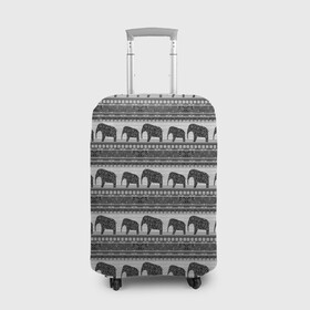 Чехол для чемодана 3D с принтом Черно-белый узор слоны в Новосибирске, 86% полиэфир, 14% спандекс | двустороннее нанесение принта, прорези для ручек и колес | африканский | монохромный узор | орнамент | полосы | серый | серый и черный | слоны | этнический