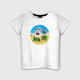 Детская футболка хлопок с принтом Буба и Лула, Booba в Новосибирске, 100% хлопок | круглый вырез горловины, полуприлегающий силуэт, длина до линии бедер | booba | буба | буба мультфильм | гуга | детские | домовенок | домовой | дуда | лула | малышам | мультик