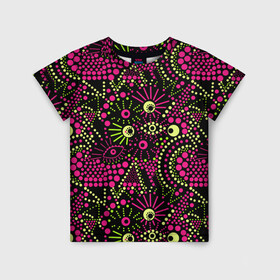 Детская футболка 3D с принтом Модный абстрактный узор в Новосибирске, 100% гипоаллергенный полиэфир | прямой крой, круглый вырез горловины, длина до линии бедер, чуть спущенное плечо, ткань немного тянется | Тематика изображения на принте: абстрактный | арт | в горошек | креативный | молодежный | популярный | современный | темный | черный и малиновый