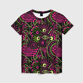 Женская футболка 3D с принтом Модный абстрактный узор в Новосибирске, 100% полиэфир ( синтетическое хлопкоподобное полотно) | прямой крой, круглый вырез горловины, длина до линии бедер | абстрактный | арт | в горошек | креативный | молодежный | популярный | современный | темный | черный и малиновый