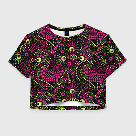 Женская футболка Crop-top 3D с принтом Модный абстрактный узор в Новосибирске, 100% полиэстер | круглая горловина, длина футболки до линии талии, рукава с отворотами | абстрактный | арт | в горошек | креативный | молодежный | популярный | современный | темный | черный и малиновый