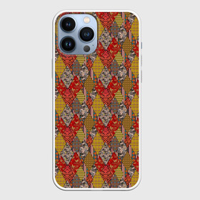 Чехол для iPhone 13 Pro Max с принтом Осенний пэчворк в Новосибирске,  |  | деревенский | для дома | заплатки | лоскуты | модный | оранжевый | пэчворк | рыжий | фольклор