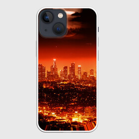 Чехол для iPhone 13 mini с принтом Закат в Нью Йорке в Новосибирске,  |  | город | закат | красный | луна | мегаполис | месяц | нью йорк | яркий