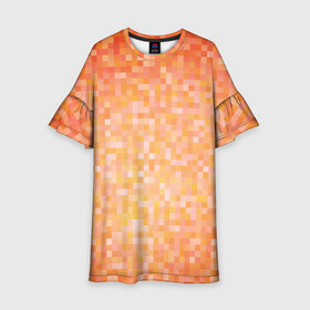Детское платье 3D с принтом Оранжевая пиксель абстракция в Новосибирске, 100% полиэстер | прямой силуэт, чуть расширенный к низу. Круглая горловина, на рукавах — воланы | halloween | pixel art | абстракция | оранжевый | осенний | пиксели | пиксель арт | пиксельный | рыжий | хэллоуин