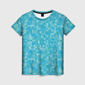 Женская футболка 3D с принтом Бирюзовая пиксель абстракция в Новосибирске, 100% полиэфир ( синтетическое хлопкоподобное полотно) | прямой крой, круглый вырез горловины, длина до линии бедер | pixel art | абстракция | бирюзовый | изумрудный | пиксели | пиксель арт | пиксельный