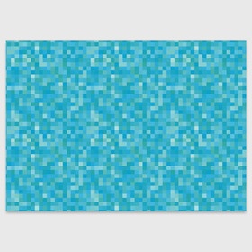 Поздравительная открытка с принтом Бирюзовая пиксель абстракция в Новосибирске, 100% бумага | плотность бумаги 280 г/м2, матовая, на обратной стороне линовка и место для марки
 | Тематика изображения на принте: pixel art | абстракция | бирюзовый | изумрудный | пиксели | пиксель арт | пиксельный