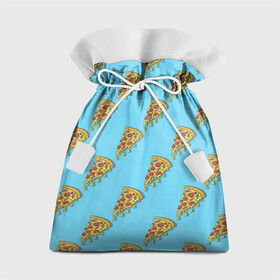 Подарочный 3D мешок с принтом Пицца паттерн на голубом в Новосибирске, 100% полиэстер | Размер: 29*39 см | еда | итальянская кухня | кусок пиццы | паттерн | пицца | пицца пепперони | пицца с колбасой и сыром | слайс | фаст фуд