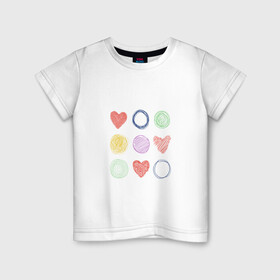 Детская футболка хлопок с принтом Цветные сердца и круги в Новосибирске, 100% хлопок | круглый вырез горловины, полуприлегающий силуэт, длина до линии бедер | карандаш | круги | рисование | сердце | узор