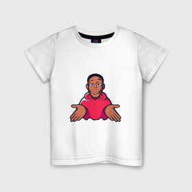 Детская футболка хлопок с принтом khaby.lame в Новосибирске, 100% хлопок | круглый вырез горловины, полуприлегающий силуэт, длина до линии бедер | Тематика изображения на принте: африканец | большие губы | кхаби | лэйм | настроение | позитив | поп арт. | популярный | популярный блогер | розовая толстовка | хаби ламе