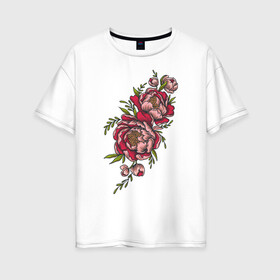 Женская футболка хлопок Oversize с принтом Пионы в Новосибирске, 100% хлопок | свободный крой, круглый ворот, спущенный рукав, длина до линии бедер
 | paeonia | китай | нежность | пионы | символ | царь цветов | цветы