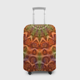 Чехол для чемодана 3D с принтом Оранжево-оливковый калейдоскоп в Новосибирске, 86% полиэфир, 14% спандекс | двустороннее нанесение принта, прорези для ручек и колес | калейдоскоп | коричневый | круглый орнамент | модный | мозаика | мозаичный узор | оливковый | оранжевый | орнамент | этнический