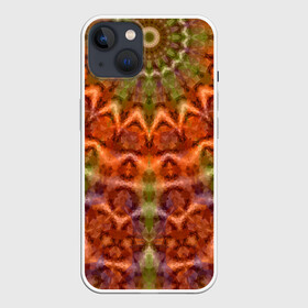 Чехол для iPhone 13 с принтом Оранжево оливковый калейдоскоп в Новосибирске,  |  | калейдоскоп | коричневый | круглый орнамент | модный | мозаика | мозаичный узор | оливковый | оранжевый | орнамент | этнический