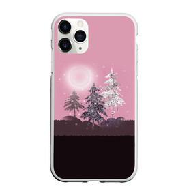 Чехол для iPhone 11 Pro Max матовый с принтом Розовое сияние  в Новосибирске, Силикон |  | Тематика изображения на принте: елка | ель | зима | коричневый и розовый | лес | луна | мозаика | мозаичный узор | новогодний | розовый | солнце | утро