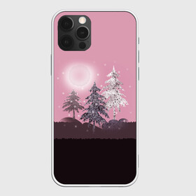 Чехол для iPhone 12 Pro Max с принтом Розовое сияние  в Новосибирске, Силикон |  | Тематика изображения на принте: елка | ель | зима | коричневый и розовый | лес | луна | мозаика | мозаичный узор | новогодний | розовый | солнце | утро