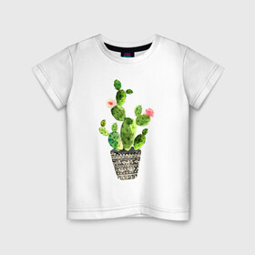 Детская футболка хлопок с принтом Я колючий только с наружи  в Новосибирске, 100% хлопок | круглый вырез горловины, полуприлегающий силуэт, длина до линии бедер | акварель | горшок | кактус | колючий | орнамент | растение | цветок | я колючий только с наружи
