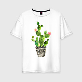 Женская футболка хлопок Oversize с принтом Я колючий только с наружи  в Новосибирске, 100% хлопок | свободный крой, круглый ворот, спущенный рукав, длина до линии бедер
 | акварель | горшок | кактус | колючий | орнамент | растение | цветок | я колючий только с наружи