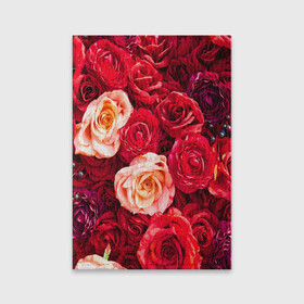 Обложка для паспорта матовая кожа с принтом Букет роз в Новосибирске, натуральная матовая кожа | размер 19,3 х 13,7 см; прозрачные пластиковые крепления | Тематика изображения на принте: большие | букет | девушкам | красивые | пышные | розы | цветы | яркие