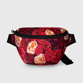 Поясная сумка 3D с принтом Букет роз в Новосибирске, 100% полиэстер | плотная ткань, ремень с регулируемой длиной, внутри несколько карманов для мелочей, основное отделение и карман с обратной стороны сумки застегиваются на молнию | большие | букет | девушкам | красивые | пышные | розы | цветы | яркие