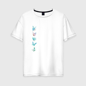 Женская футболка хлопок Oversize с принтом Акварельные бабочки  в Новосибирске, 100% хлопок | свободный крой, круглый ворот, спущенный рукав, длина до линии бедер
 | акварель | акварельные бабочки | бабочка | бабочки | насекомые