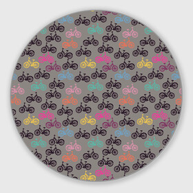 Коврик для мышки круглый с принтом Цветные велосипеды паттерн в Новосибирске, резина и полиэстер | круглая форма, изображение наносится на всю лицевую часть | Тематика изображения на принте: велосипеды | велоспорт | горные велосипеды | паттерн | спортивные велосипеды | спортивный | цветной принт