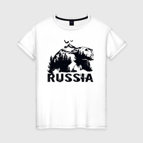 Женская футболка хлопок с принтом Russian bear в Новосибирске, 100% хлопок | прямой крой, круглый вырез горловины, длина до линии бедер, слегка спущенное плечо | bear | russia | горы | медведь | патриот | россия | русский