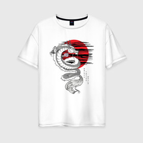 Женская футболка хлопок Oversize с принтом Дракон в Новосибирске, 100% хлопок | свободный крой, круглый ворот, спущенный рукав, длина до линии бедер
 | дракон | иероглифы | мода | молодежное | япония