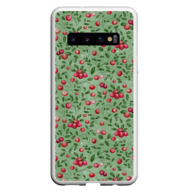 Чехол для Samsung Galaxy S10 с принтом Клюква на болоте в Новосибирске, Силикон | Область печати: задняя сторона чехла, без боковых панелей | Тематика изображения на принте: бесшовный паттерн | болото | ботанический | в подарок | для детей | клюква | красный с зеленым | лес | осень | природа | цветной | ягоды | яркий