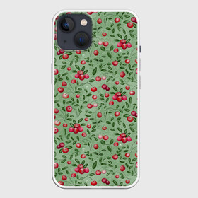 Чехол для iPhone 13 с принтом Клюква на болоте в Новосибирске,  |  | Тематика изображения на принте: бесшовный паттерн | болото | ботанический | в подарок | для детей | клюква | красный с зеленым | лес | осень | природа | цветной | ягоды | яркий