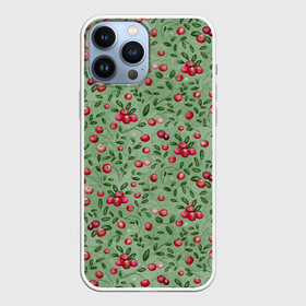 Чехол для iPhone 13 Pro Max с принтом Клюква на болоте в Новосибирске,  |  | Тематика изображения на принте: бесшовный паттерн | болото | ботанический | в подарок | для детей | клюква | красный с зеленым | лес | осень | природа | цветной | ягоды | яркий
