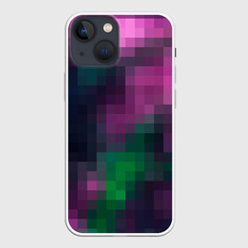 Чехол для iPhone 13 mini с принтом Разноцветный геометрический уз в Новосибирске,  |  | абстрактный | геометрический | зеленый | квадраты | клетка | клетчатый узор | молодежный | сиреневый | фиолетовый