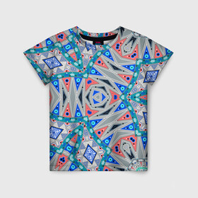 Детская футболка 3D с принтом Серо-синий абстрактный узор  в Новосибирске, 100% гипоаллергенный полиэфир | прямой крой, круглый вырез горловины, длина до линии бедер, чуть спущенное плечо, ткань немного тянется | Тематика изображения на принте: абстрактный | асимметричный | креативный | молодежный | серый | синий | современный