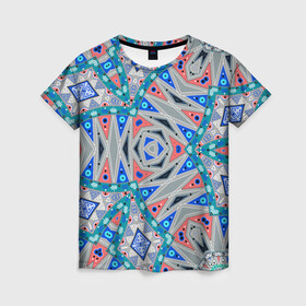 Женская футболка 3D с принтом Серо-синий абстрактный узор  в Новосибирске, 100% полиэфир ( синтетическое хлопкоподобное полотно) | прямой крой, круглый вырез горловины, длина до линии бедер | абстрактный | асимметричный | креативный | молодежный | серый | синий | современный