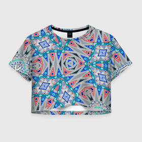 Женская футболка Crop-top 3D с принтом Серо-синий абстрактный узор  в Новосибирске, 100% полиэстер | круглая горловина, длина футболки до линии талии, рукава с отворотами | абстрактный | асимметричный | креативный | молодежный | серый | синий | современный
