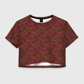 Женская футболка Crop-top 3D с принтом Цветочный коричневый ретро в Новосибирске, 100% полиэстер | круглая горловина, длина футболки до линии талии, рукава с отворотами | Тематика изображения на принте: абстрактный | в горошек | коричневый | модный | ретро | цветочный узор | цветы