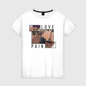 Женская футболка хлопок с принтом Pain Love Killing Stalking в Новосибирске, 100% хлопок | прямой крой, круглый вырез горловины, длина до линии бедер, слегка спущенное плечо | anime | killing stalking | manhwa | oh sangwoo | аниме | манга | манхва