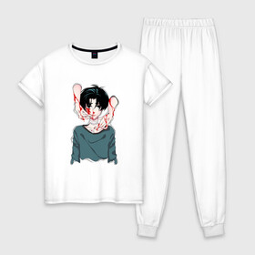 Женская пижама хлопок с принтом Yoon Bum в Новосибирске, 100% хлопок | брюки и футболка прямого кроя, без карманов, на брюках мягкая резинка на поясе и по низу штанин | anime | killing stalking | manhwa | oh sangwoo | аниме | манга | манхва
