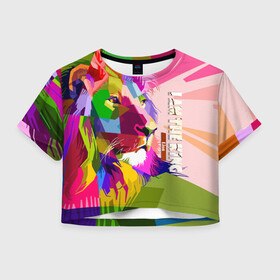 Женская футболка Crop-top 3D с принтом I am the lion king в Новосибирске, 100% полиэстер | круглая горловина, длина футболки до линии талии, рукава с отворотами | king | lion | кароль | краски | лев | яркая