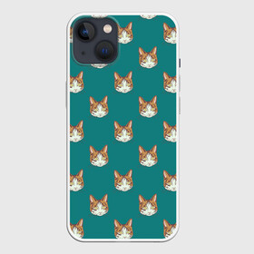Чехол для iPhone 13 с принтом Рыжий кот паттерн в Новосибирске,  |  | kitty | зеленый | кот | котенок | кошка | паттерн | рыжий кот