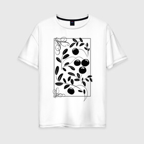 Женская футболка хлопок Oversize с принтом Клюква: черный силуэт в Новосибирске, 100% хлопок | свободный крой, круглый ворот, спущенный рукав, длина до линии бедер
 | ботанический | клюква | листья | орнамент | растительный | силуэт | ягоды