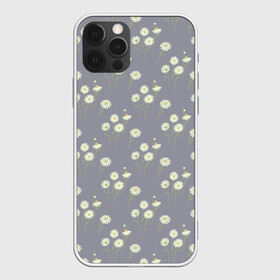 Чехол для iPhone 12 Pro с принтом Ромашки на сером паттерн в Новосибирске, силикон | область печати: задняя сторона чехла, без боковых панелей | летний принт | паттерн | полевые цветы | природа | растения | ромашки | серый | цветы