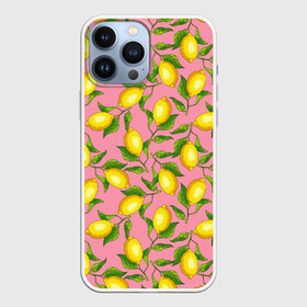 Чехол для iPhone 13 Pro Max с принтом Лимоны паттерн в Новосибирске,  |  | ботаника | еда | желтые лимоны | иллюстрация | летний принт | лето | лимоны | паттерн | рисунок | розовый цвет | фрукты