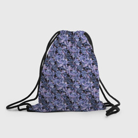 Рюкзак-мешок 3D с принтом Сине-фиолетовый цветочный узор в Новосибирске, 100% полиэстер | плотность ткани — 200 г/м2, размер — 35 х 45 см; лямки — толстые шнурки, застежка на шнуровке, без карманов и подкладки | однотонный | ретро | синие цветы | темный узор | цветочный узор | цветы