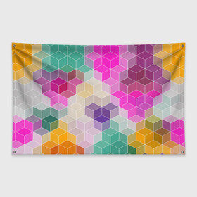 Флаг-баннер с принтом Абстрактный разноцветный узор  в Новосибирске, 100% полиэстер | размер 67 х 109 см, плотность ткани — 95 г/м2; по краям флага есть четыре люверса для крепления | абстрактный | бирюзовый | бордовый | геометрические фигуры | модный | розовый | ромбы | современный