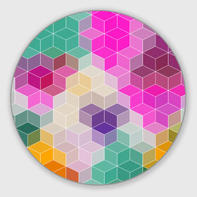 Коврик для мышки круглый с принтом Абстрактный разноцветный узор  в Новосибирске, резина и полиэстер | круглая форма, изображение наносится на всю лицевую часть | абстрактный | бирюзовый | бордовый | геометрические фигуры | модный | розовый | ромбы | современный